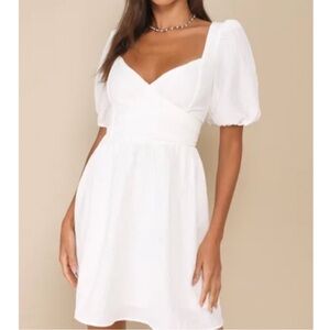 Lulu's White Puff Sleeve Mini Dress